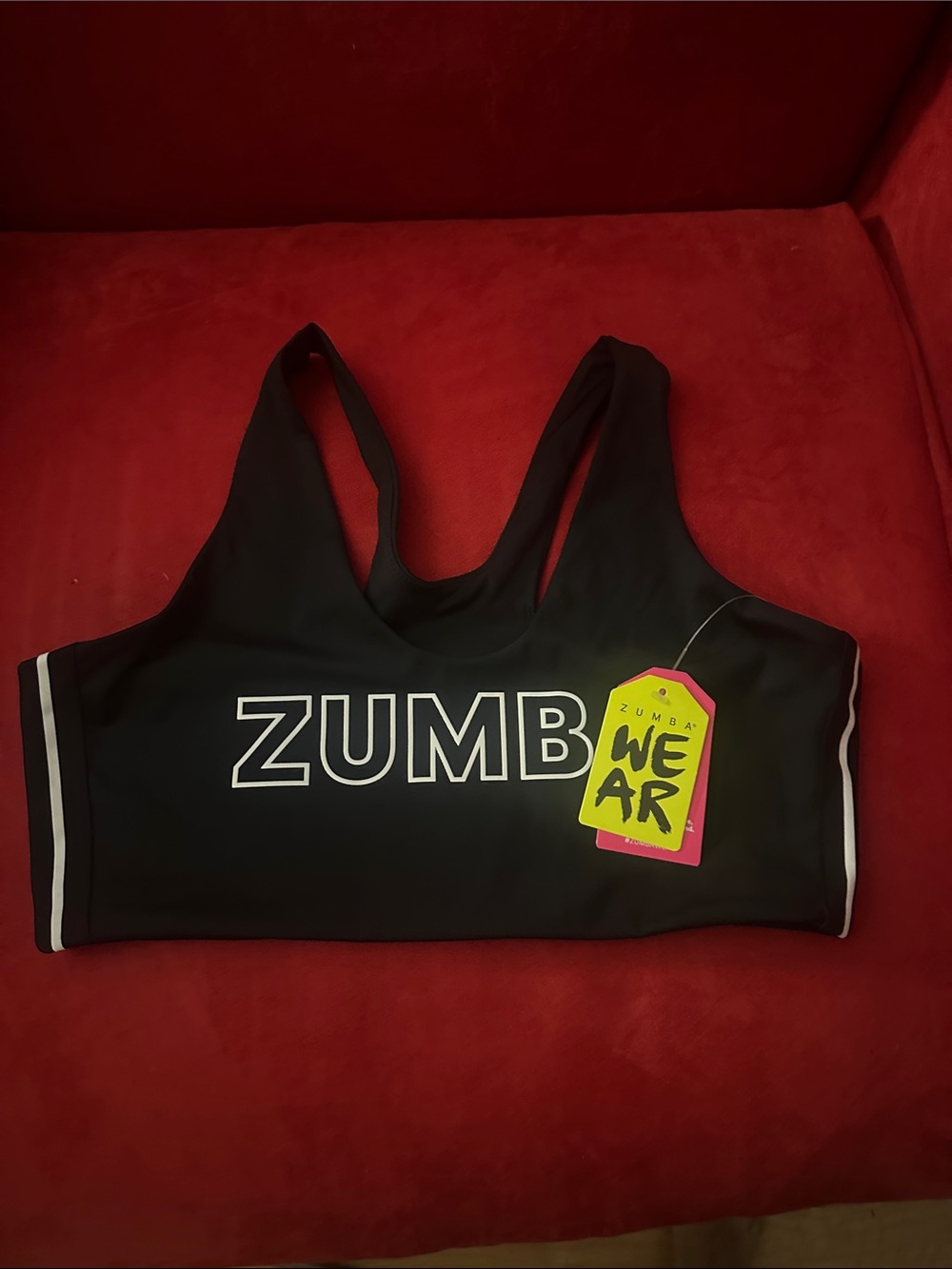 Zumba Fitness Black Logo Racerback Sports Bra with White Trim